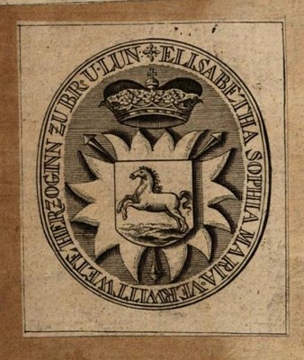 Exlibris Elisabeth Sophia Maria Verwitwete Herzogin zu Braunschweig Lüneburg 
